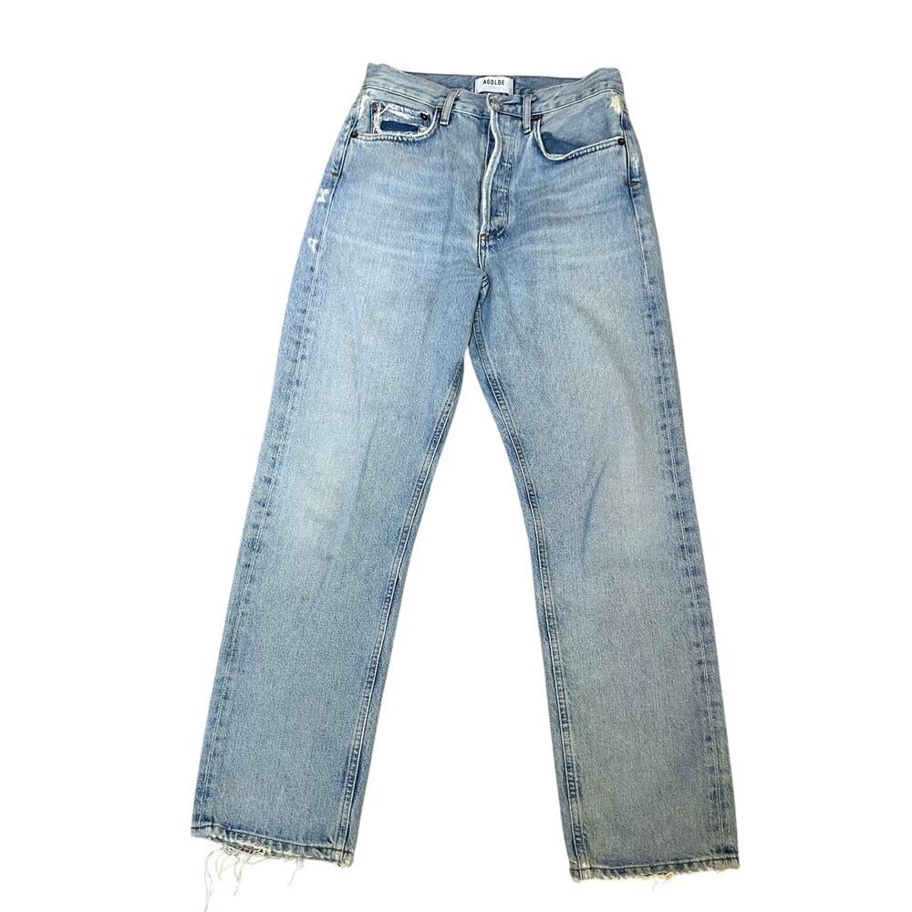 Agolde 100% Cotton 90s High Rise distressed Button-Fly Denim Jeans Size 25